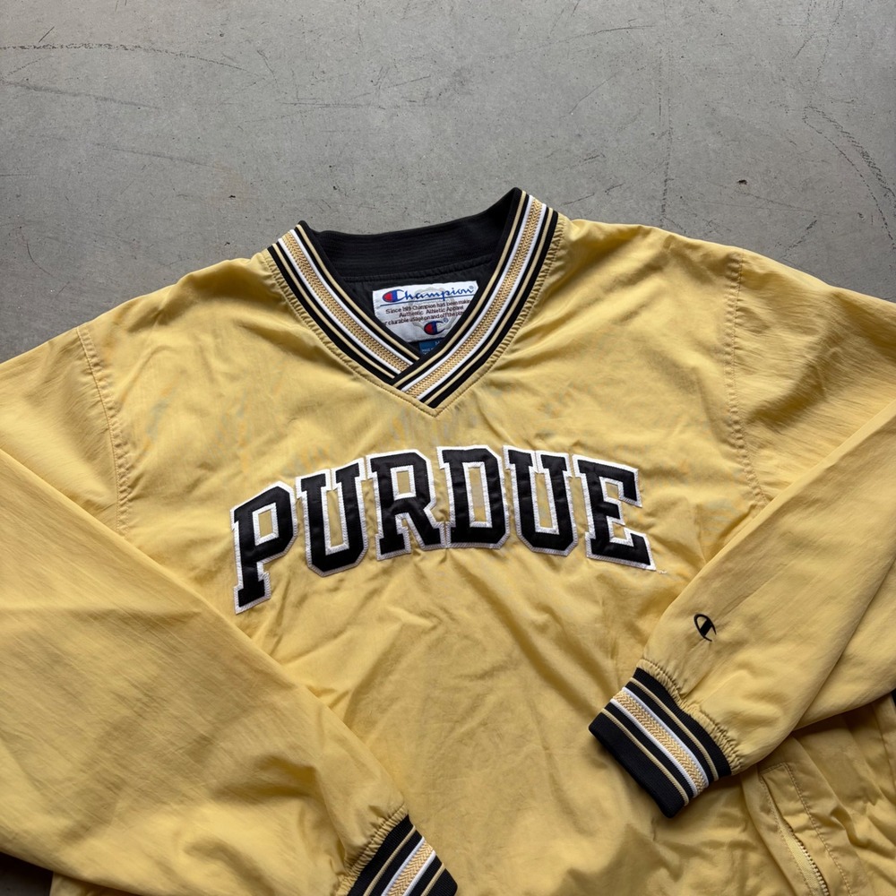 Vintage Champion Purdue University V-Neck Windbreaker Yellow Mens Medium